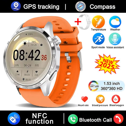 Novo relógio inteligente GT4 Pro MAX 2025, homem e mulher, ecrã HD 360*360, GPS NFC, bússola, ritmo cardíaco, desportos ao ar livre, IP68