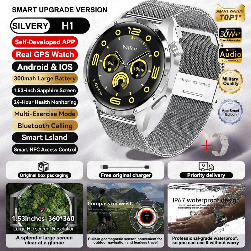 Relógio inteligente desportivo para homem HUAWEI IOS com GPS, ecrã HD AMOLED de 1,53 polegadas, à prova de água IP68, com chamada Bluetooth NFC, 2024