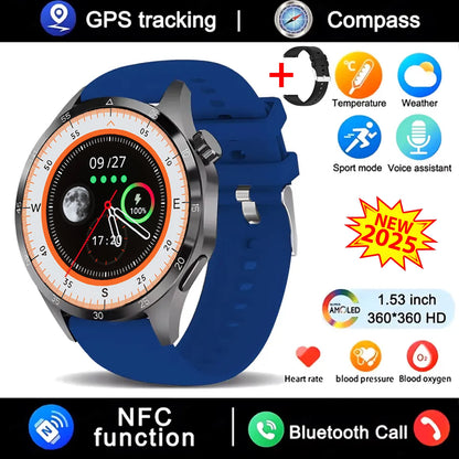 Novo relógio inteligente GT4 Pro MAX 2025, homem e mulher, ecrã HD 360*360, GPS NFC, bússola, ritmo cardíaco, desportos ao ar livre, IP68