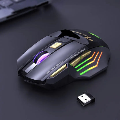 Rato sem fios para jogos USB IMICE GW-X7 3200 DPI modo duplo recarregável 7 teclas 2,4 GHz rato silencioso Bluetooth LED de respiração de 7 cores
