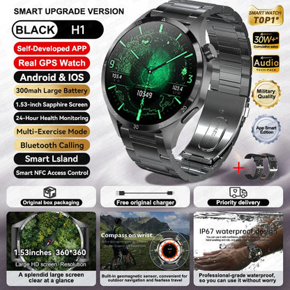 Relógio inteligente desportivo para homem HUAWEI IOS com GPS, ecrã HD AMOLED de 1,53 polegadas, à prova de água IP68, com chamada Bluetooth NFC, 2024