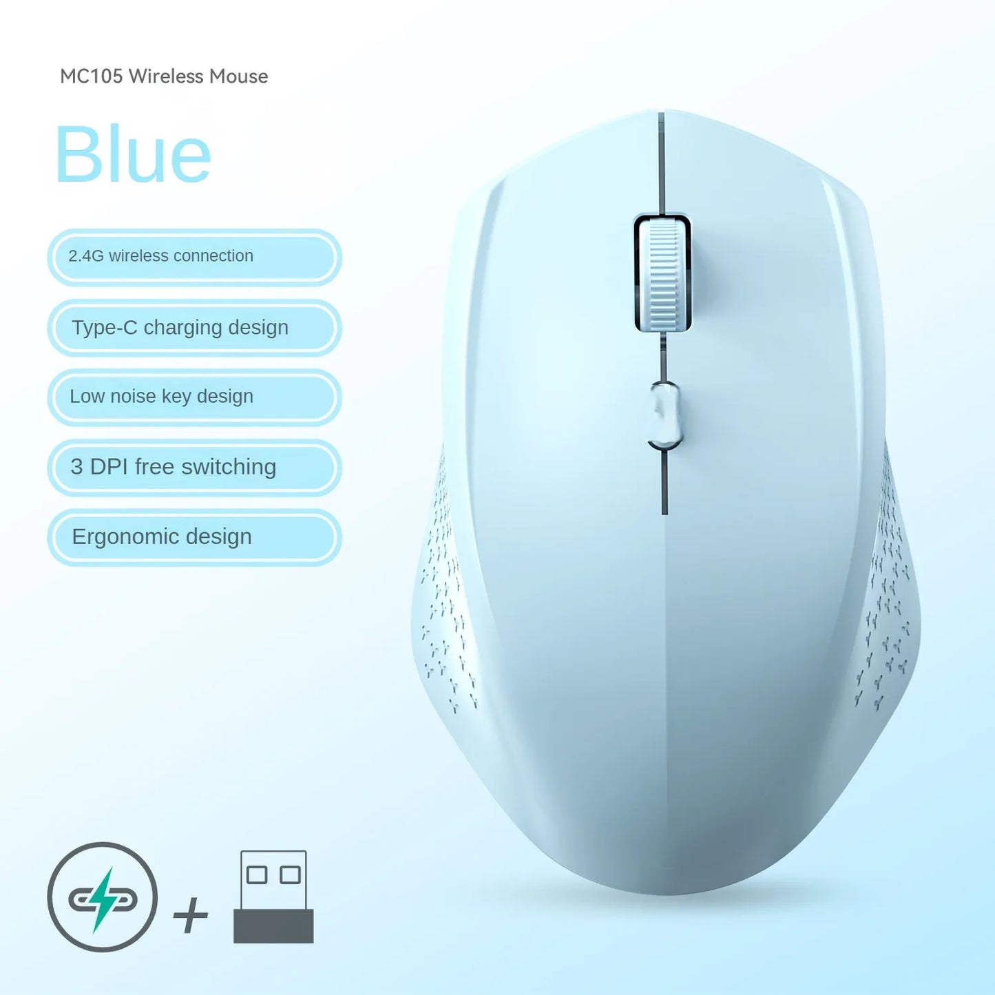 Rato Bluetooth 5.2 sem fios 2.4G, modo duplo, silencioso, recarregável, 1600 DPI, para portátil, Windows, Mac OS