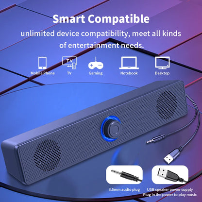 Altifalantes duplos de mesa com fios 1002, sem fios Bluetooth 3511, alimentados por USB, AUX 3,5 mm, luzes LED, altifalante estéreo 3D para portátil e TV