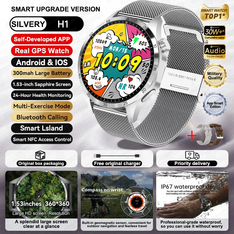Relógio inteligente desportivo para homem HUAWEI IOS com GPS, ecrã HD AMOLED de 1,53 polegadas, à prova de água IP68, com chamada Bluetooth NFC, 2024