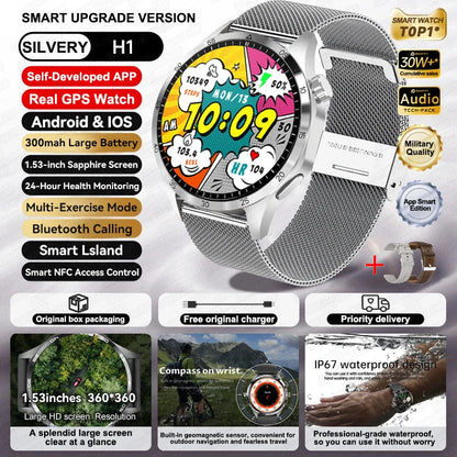 Relógio inteligente desportivo para homem HUAWEI IOS com GPS, ecrã HD AMOLED de 1,53 polegadas, à prova de água IP68, com chamada Bluetooth NFC, 2024