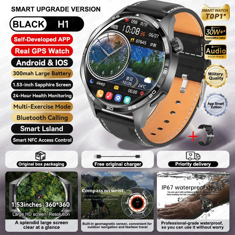 Relógio inteligente desportivo para homem HUAWEI IOS com GPS, ecrã HD AMOLED de 1,53 polegadas, à prova de água IP68, com chamada Bluetooth NFC, 2024