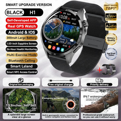 Relógio inteligente desportivo para homem HUAWEI IOS com GPS, ecrã HD AMOLED de 1,53 polegadas, à prova de água IP68, com chamada Bluetooth NFC, 2024