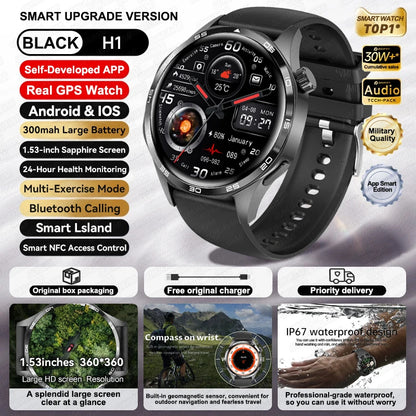 Relógio inteligente desportivo para homem HUAWEI IOS com GPS, ecrã HD AMOLED de 1,53 polegadas, à prova de água IP68, com chamada Bluetooth NFC, 2024