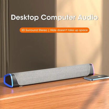 Barra de som estéreo para computador 4D, subwoofer, coluna Bluetooth para Macbook, computador portátil, notebook, PC, leitor de música, coluna com fios
