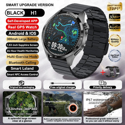 Relógio inteligente desportivo para homem HUAWEI IOS com GPS, ecrã HD AMOLED de 1,53 polegadas, à prova de água IP68, com chamada Bluetooth NFC, 2024