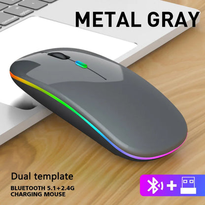 Rato sem fios Bluetooth e 2,4 GHz Modos duplos Recarregável RGB Ergonómico