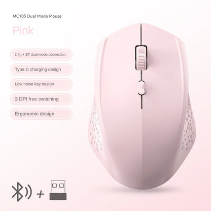 Rato Bluetooth 5.2 sem fios 2.4G, modo duplo, silencioso, recarregável, 1600 DPI, para portátil, Windows, Mac OS