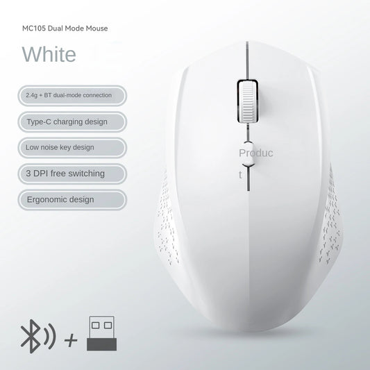 Rato Bluetooth 5.2 sem fios 2.4G, modo duplo, silencioso, recarregável, 1600 DPI, para portátil, Windows, Mac OS