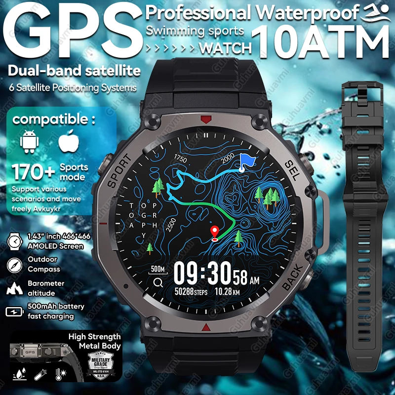 Relógio inteligente T-Rex 3 Ultra GPS, à prova de água, 5 ATM, com bússola GNSS de banda dupla integrada, desportivo militar, para homem, 2025, novo para Xiaomi