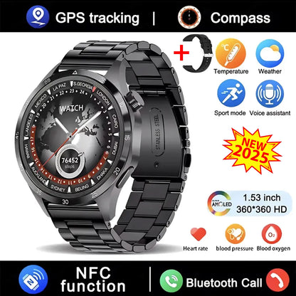 Novo relógio inteligente GT4 Pro MAX 2025, homem e mulher, ecrã HD 360*360, GPS NFC, bússola, ritmo cardíaco, desportos ao ar livre, IP68