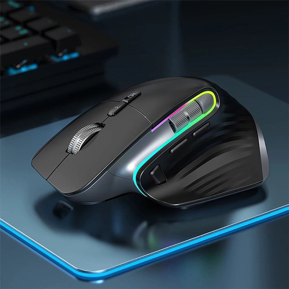 Rato sem fios multidispositivo Bluetooth 5.0 e 3.0 Rato óptico portátil sem fios 2.4G Ratos de computador ergonómicos para destros