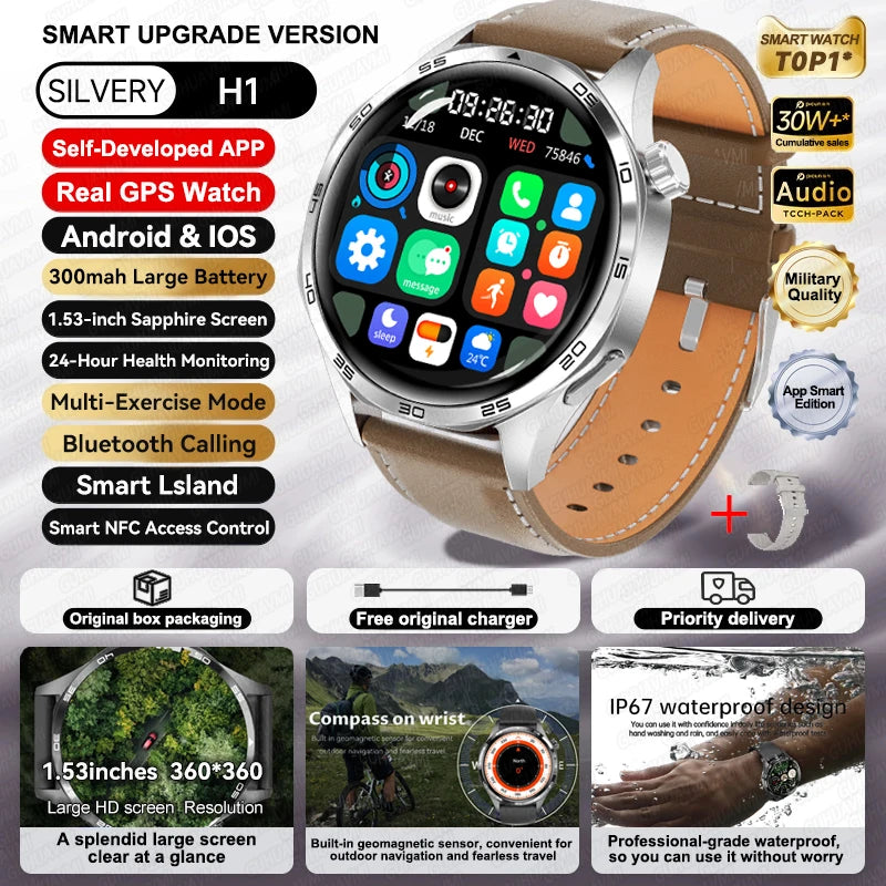 Relógio inteligente desportivo para homem HUAWEI IOS com GPS, ecrã HD AMOLED de 1,53 polegadas, à prova de água IP68, com chamada Bluetooth NFC, 2024