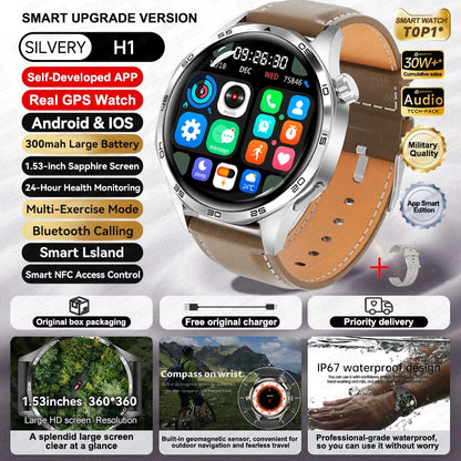 Relógio inteligente desportivo para homem HUAWEI IOS com GPS, ecrã HD AMOLED de 1,53 polegadas, à prova de água IP68, com chamada Bluetooth NFC, 2024