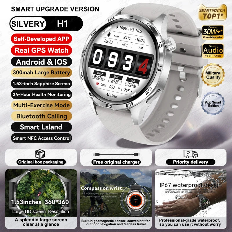 Relógio inteligente desportivo para homem HUAWEI IOS com GPS, ecrã HD AMOLED de 1,53 polegadas, à prova de água IP68, com chamada Bluetooth NFC, 2024
