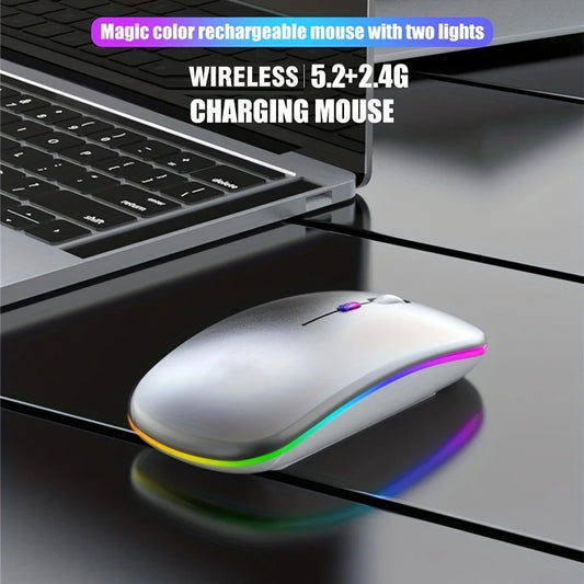 Rato sem fios Bluetooth e 2,4 GHz Modos duplos Recarregável RGB Ergonómico