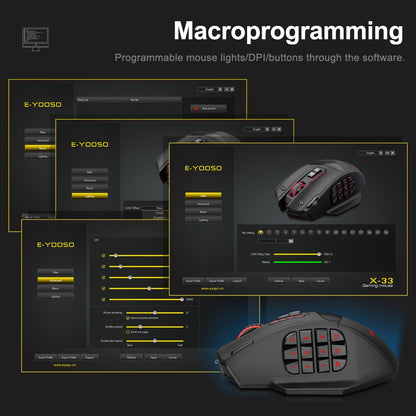 Rato óptico gaming sem fios E-YOOSO X-33 RGB USB 2.4G 16000 DPI, 16 botões, programável, para computador, PC e portátil