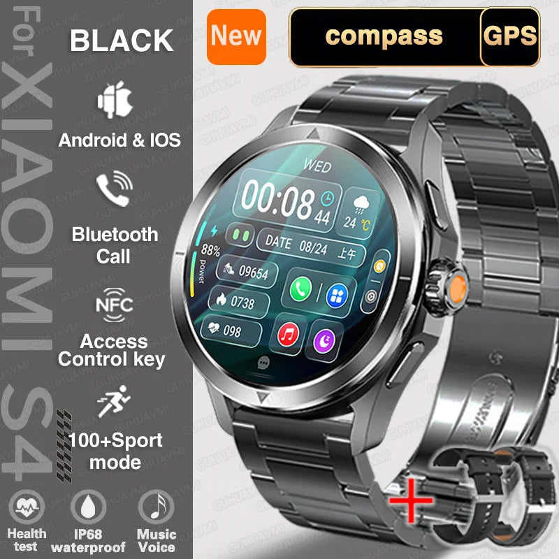 Relógio inteligente desportivo Xiaomi S4 Ultra para homem, ecrã AMOLED, NFC, GPS, bússola, ritmo cardíaco, à prova de água, Bluetooth, chamada