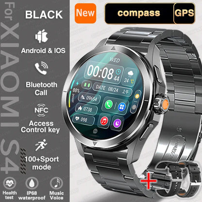 Relógio inteligente desportivo Xiaomi S4 Ultra para homem, ecrã AMOLED, NFC, GPS, bússola, ritmo cardíaco, à prova de água, Bluetooth, chamada
