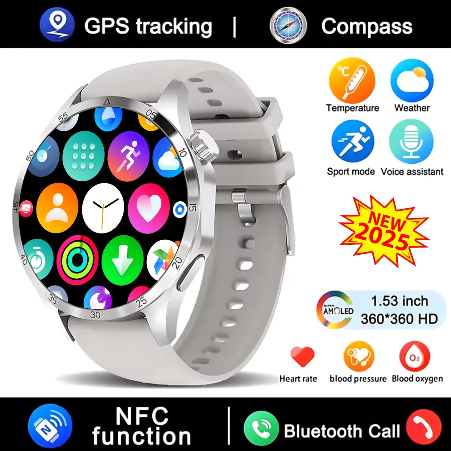 Novo relógio inteligente GT4 Pro MAX 2025, homem e mulher, ecrã HD 360*360, GPS NFC, bússola, ritmo cardíaco, desportos ao ar livre, IP68