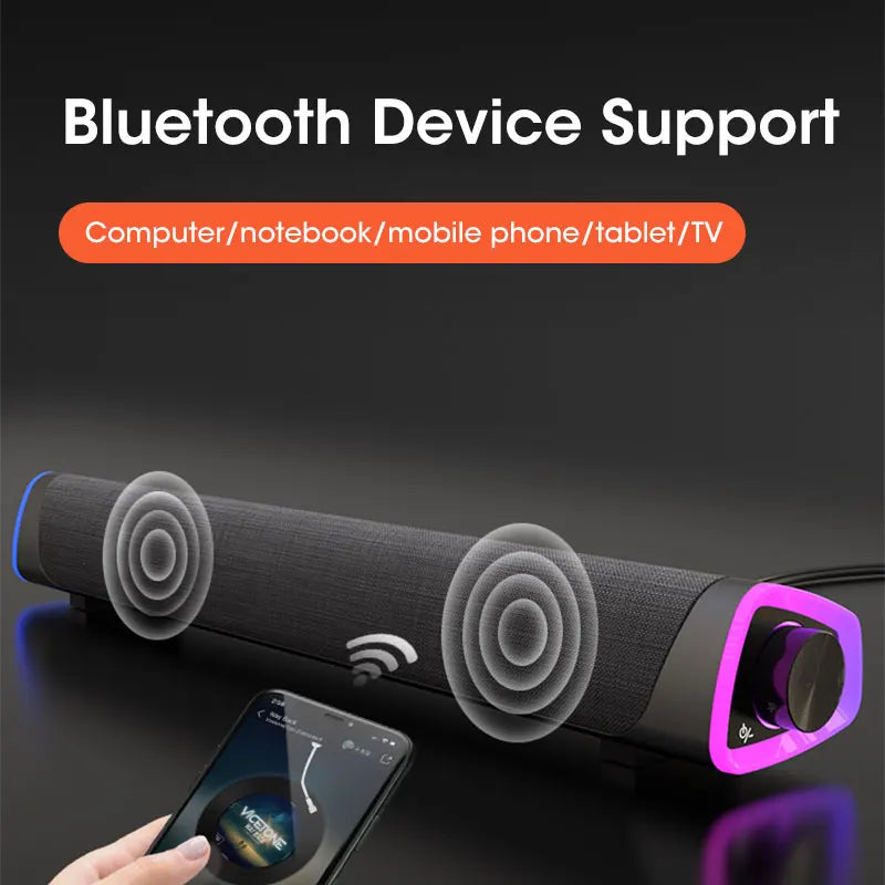 Barra de som estéreo para computador 4D, subwoofer, coluna Bluetooth para Macbook, computador portátil, notebook, PC, leitor de música, coluna com fios