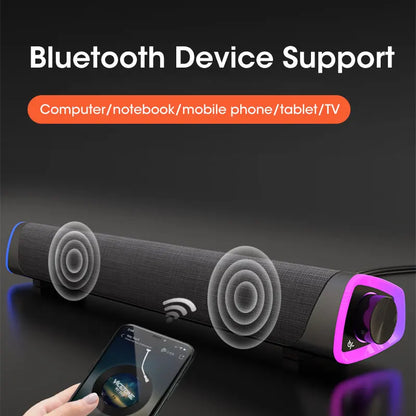 Barra de som estéreo para computador 4D, subwoofer, coluna Bluetooth para Macbook, computador portátil, notebook, PC, leitor de música, coluna com fios