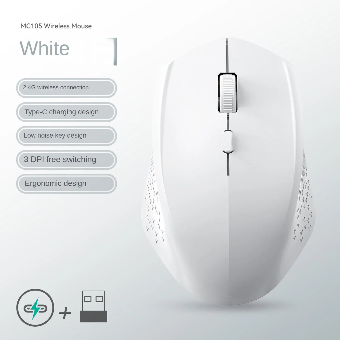 Rato Bluetooth 5.2 sem fios 2.4G, modo duplo, silencioso, recarregável, 1600 DPI, para portátil, Windows, Mac OS