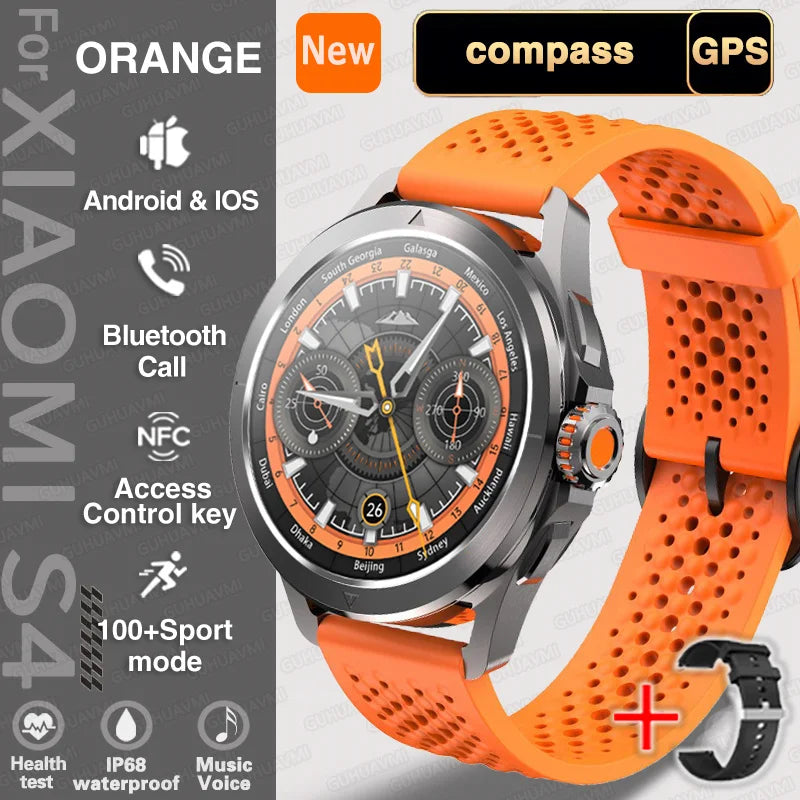 Relógio inteligente desportivo Xiaomi S4 Ultra para homem, ecrã AMOLED, NFC, GPS, bússola, ritmo cardíaco, à prova de água, Bluetooth, chamada