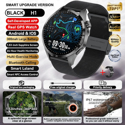 Relógio inteligente desportivo para homem HUAWEI IOS com GPS, ecrã HD AMOLED de 1,53 polegadas, à prova de água IP68, com chamada Bluetooth NFC, 2024