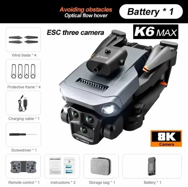 Drone XIAOMI K6 Max 8K WIFI GPS Profissional Três Câmaras Grande Angular Fluxo Óptico Quatro Vias Evitação de Obstáculos Quadricóptero
