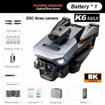 Drone XIAOMI K6 Max 8K WIFI GPS Profissional Três Câmaras Grande Angular Fluxo Óptico Quatro Vias Evitação de Obstáculos Quadricóptero