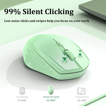 Rato Bluetooth 5.2 sem fios 2.4G, modo duplo, silencioso, recarregável, 1600 DPI, para portátil, Windows, Mac OS