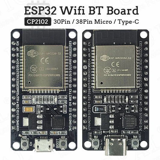 Placa de Desenvolvimento ESP32 com Wi-Fi e Bluetooth – 30/38 Pinos, CP2102, USB Tipo-C