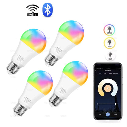 Lâmpada LED Inteligente Tuya Wi-Fi/Bluetooth - Compatível com Alexa e Google Assistant, Base E27, RGB, para Smart Life