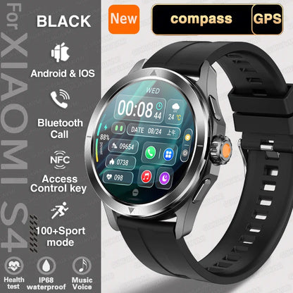 Relógio inteligente desportivo Xiaomi S4 Ultra para homem, ecrã AMOLED, NFC, GPS, bússola, ritmo cardíaco, à prova de água, Bluetooth, chamada